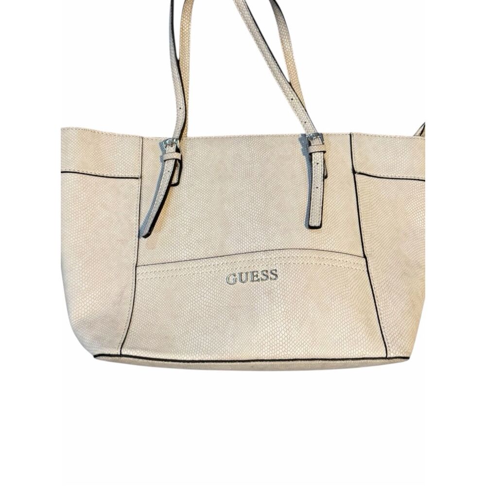 GUESS Cream Faux Snakeskin Textured Tote Bag Large Shoulder Purse